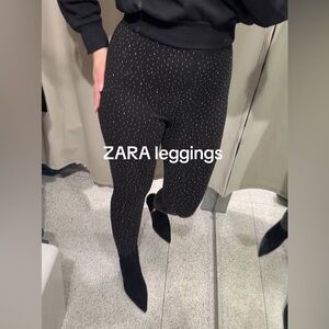 Zara Black High Waist Leggings Rhinestone Sparkling L